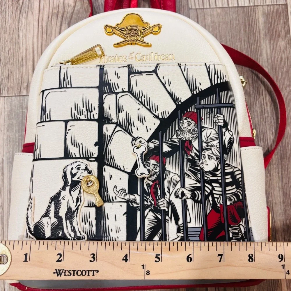 Disney Parks Loungefly Pirates of  Caribbean Jail Scene Mini Backpack Red White